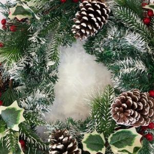 Berries and Pine Cone Snowy Wreath