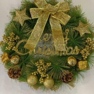 Gold Bow Merry Christmas Wreath