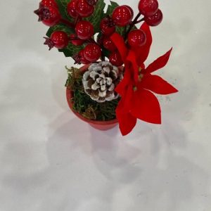 Poinsettia and Berries Standing Pot - Small