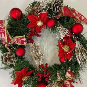 Red Poinsettia and Ball Wreath