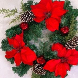 Red Poinsettia and Pine Cone Wreath